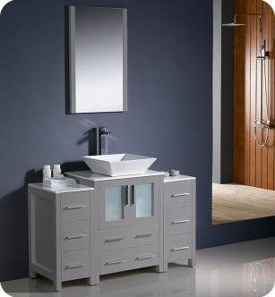 Fresca FVN62-122412GR-VSL Torino 48" Grey Modern Bathroom Vanity with 2 Side Cabinets and Vessel Sink