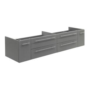 Fresca FCB6172GR-UNS Lucera 72" Gray Wall Hung Double Undermount Sink Modern Bathroom Cabinet