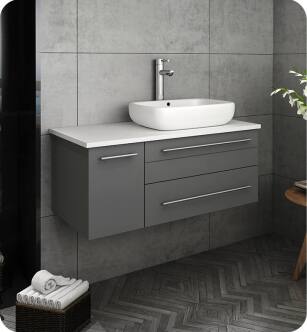 Fresca FCB6136GR-VSL-R-CWH-V Lucera 36" Gray Wall Hung Modern Bathroom Cabinet with Top & Vessel Sink - Right Version