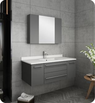 Fresca FVN6142GR-UNS Lucera 42" Gray Wall Hung Undermount Sink Modern Bathroom Vanity with Medicine Cabinet