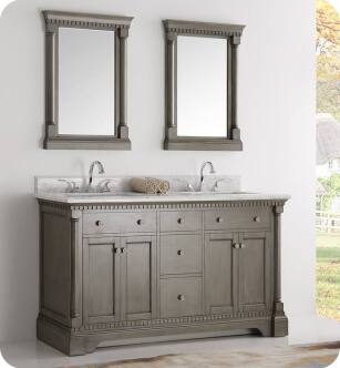 Fresca FCB2260SA Kingston 61" Antique Silver Double Sink Traditional Bathroom Cabinet