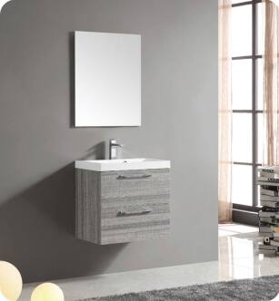 Fresca FVN8506MA 24" Wall Mount Matte Modern Bathroom Vanity with Mirror and Faucet Ash Gray