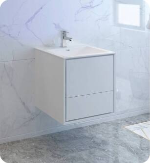 Fresca FCB9224WH-I Catania 24" Glossy White Wall Hung Modern Bathroom Cabinet with Integrated Sink