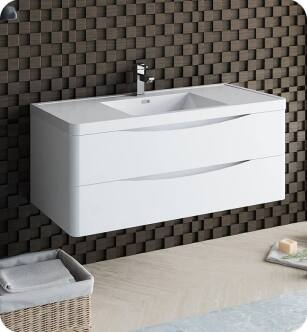 Fresca FCB9048WH-I Tuscany 48" Glossy White Wall Hung Modern Bathroom Cabinet with Integrated Sink