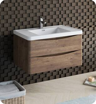 Fresca FCB9036RW-I Tuscany 36" Rosewood Wall Hung Modern Bathroom Cabinet with Integrated Sink