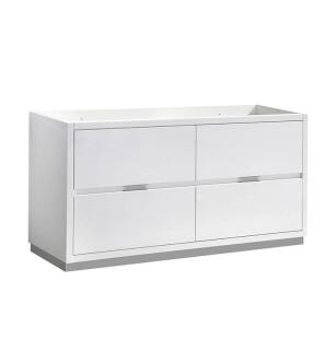 Fresca FCB8460WH-D Valencia 60" Glossy White Free Standing Double Sink Modern Bathroom Cabinet