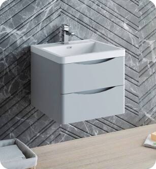 Fresca FCB9024GRG-I Tuscany 24" Glossy Gray Wall Hung Modern Bathroom Cabinet with Integrated Sink