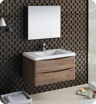 Fresca FVN9036RW Tuscany 36" Rosewood Wall Hung Modern Bathroom Vanity with Medicine Cabinet