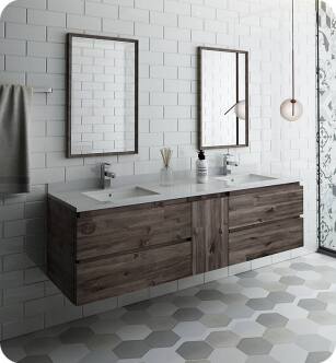 Fresca FVN31-301230ACA Formosa 72" Wall Hung Double Sink Modern Bathroom Vanity with Mirrors in Acacia