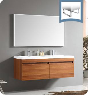 Fresca FVN8040TK Largo 57" Teak Modern Bathroom Vanity with Wavy Double Sinks