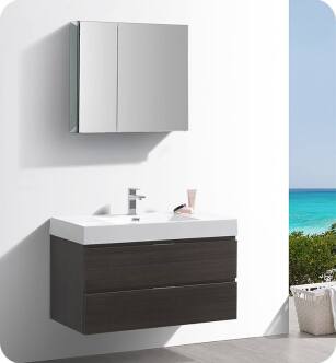 Fresca FVN8342GO Valencia 40" Gray Oak Wall Hung Modern Bathroom Vanity with Medicine Cabinet