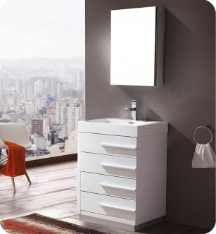 Fresca FVN8024WH Livello 24" Modern Bathroom Vanity with Medicine Cabinet in White