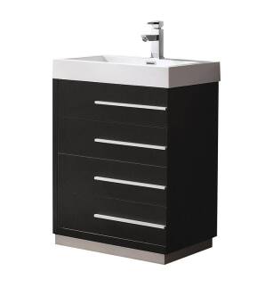 Fresca FCB8024BW-I Livello 24" Black Modern Bathroom Cabinet with Integrated Sink