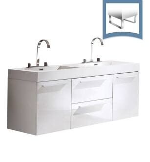 Fresca FCB8013WH-I Opulento 54" White Modern Double Sink Bathroom Cabinet with Integrated Sinks