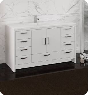 Fresca FCB9460WH-S-I Imperia 60" Glossy White Free Standing Modern Bathroom Cabinet with Integrated Single Sink