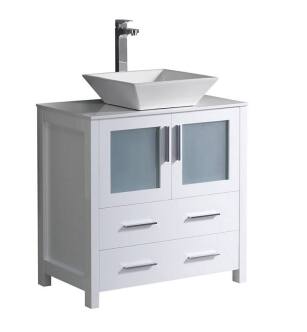 Fresca FCB6230WH-CWH-V Torino 30" White Modern Bathroom Cabinet with Top & Vessel Sink