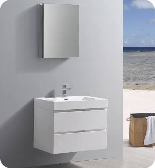 Fresca FVN8330WH Valencia 30" Glossy White Wall Hung Modern Bathroom Vanity with Medicine Cabinet