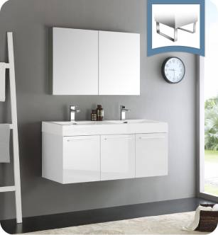 Fresca FVN8092WH-D Vista 48" White Wall Hung Double Sink Modern Bathroom Vanity with Medicine Cabinet