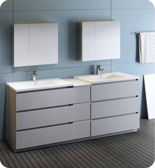 Fresca FVN93-361236GR-D Lazzaro 84" Gray Free Standing Double Sink Modern Bathroom Vanity with Medicine Cabinet