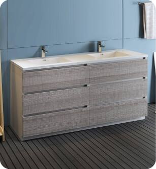 Fresca FCB93-3636HA-D-I Lazzaro 72" Ash Gray Free Standing Modern Bathroom Cabinet with Integrated Double Sink