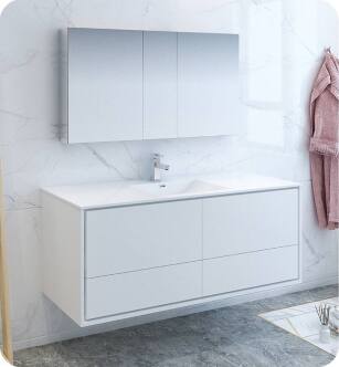 Fresca FVN9260WH-S Catania 60" Glossy White Wall Hung Single Sink Modern Bathroom Vanity with Medicine Cabinet