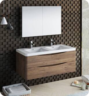 Fresca FVN9048RW-D Tuscany 48" Rosewood Wall Hung Double Sink Modern Bathroom Vanity with Medicine Cabinet
