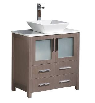 Fresca FCB6230GO-CWH-V Torino 30" Gray Oak Modern Bathroom Cabinet with Top & Vessel Sink
