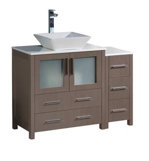 Fresca FCB62-3012GO-CWH-V Torino 42" Grey Oak Modern Bathroom Cabinets with Top & Vessel Sink