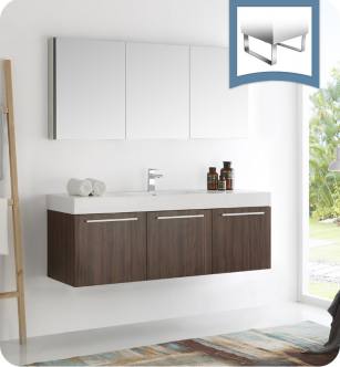 Fresca FVN8093GW Vista 59" Walnut Wall Hung Single Sink Modern Bathroom Vanity with Medicine Cabinet
