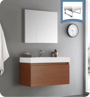 Fresca FVN8008TK Mezzo 36" Teak Wall Hung Modern Bathroom Vanity with Medicine Cabinet