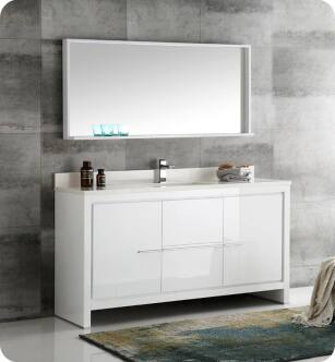 Fresca FVN8119WH-S Allier 60" White Modern Single Sink Bathroom Vanity with Mirror
