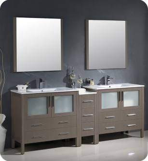 Fresca FVN62-361236GO-UNS Torino 84" Double Sink Modern Bathroom Vanity with Side Cabinet and Integrated Sinks in Gray Oak