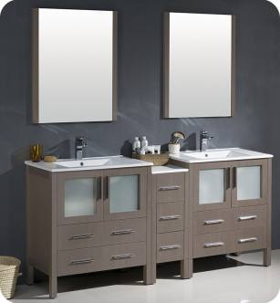 Fresca FVN62-301230GO-UNS Torino 72" Double Sink Modern Bathroom Vanity with Side Cabinet and Integrated Sinks in Gray Oak