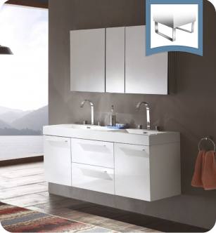 Fresca FVN8013WH Opulento 54" White Modern Double Sink Bathroom Vanity with Medicine Cabinet