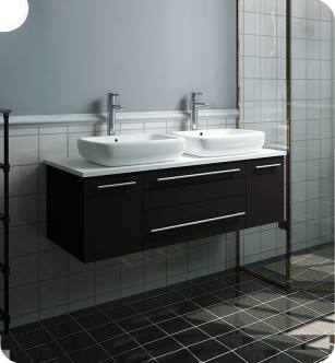 Fresca FCB6148ES-VSL-D-CWH-V Lucera 48" Espresso Wall Hung Modern Bathroom Cabinet with Top & Double Vessel Sinks