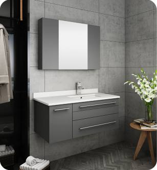 Fresca FVN6136GR-UNS-R Lucera 36" Gray Wall Hung Undermount Sink Modern Bathroom Vanity with Medicine Cabinet - Right Version