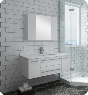 Fresca FVN6142WH-UNS Lucera 42" White Wall Hung Undermount Sink Modern Bathroom Vanity with Medicine Cabinet