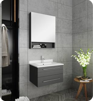 Fresca FVN6124GR-UNS Lucera 24" Gray Wall Hung Undermount Sink Modern Bathroom Vanity with Medicine Cabinet