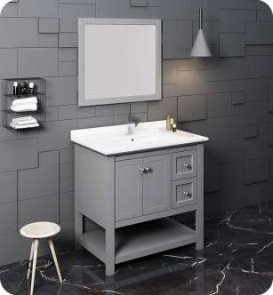 Fresca FVN2336GR Manchester 36" Gray Traditional Bathroom Vanity with Mirror