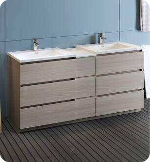 Fresca FCB93-301230MGO-D-I Lazzaro 72" Gray Wood Free Standing Double Sink Modern Bathroom Cabinet with Integrated Sinks