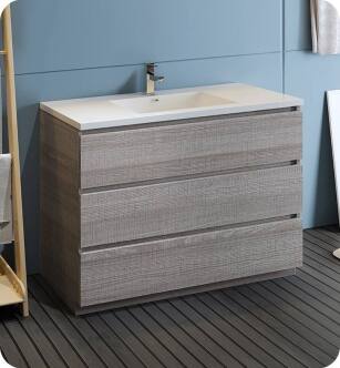 Fresca FCB9348HA-I Lazzaro 48" Ash Gray Free Standing Modern Bathroom Cabinet with Integrated Sink