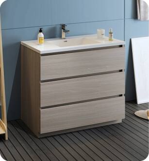 Fresca FCB9342MGO-I Lazzaro 42" Gray Wood Free Standing Modern Bathroom Cabinet with Integrated Sink
