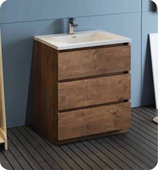 Fresca FCB9330RW-I Lazzaro 30" Rosewood Free Standing Modern Bathroom Cabinet with Integrated Sink