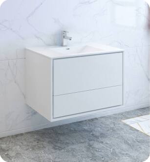 Fresca FCB9236WH-I Catania 36" Glossy White Wall Hung Modern Bathroom Cabinet with Integrated Sink
