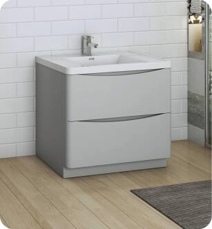 Fresca FCB9136GRG-I Tuscany 36" Glossy Gray Free Standing Modern Bathroom Cabinet with Integrated Sink