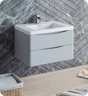 Fresca FCB9032GRG-I Tuscany 32" Glossy Gray Wall Hung Modern Bathroom Cabinet with Integrated Sink