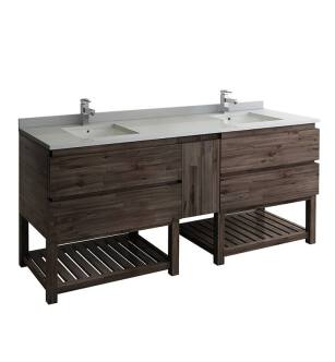 Fresca FCB31-361236ACA-FS-CWH-U Formosa 84" Floor Standing Open Bottom Double Sink Modern Bathroom Cabinet with Top & Sink in Acacia
