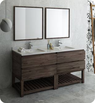 Fresca FVN31-3636ACA-FS Formosa 72" Floor Standing Double Sink Modern Bathroom Vanity with Open Bottom & Mirrors in Acacia