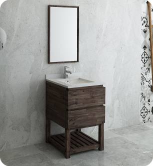 Fresca FVN3124ACA-FS Formosa 24" Floor Standing Modern Bathroom Vanity with Open Bottom & Mirror in Acacia