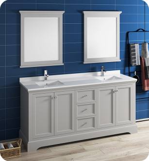 Fresca FVN2472GRV Windsor 72" Gray Textured Traditional Double Sink Bathroom Vanity with Mirrors